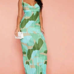 Robe Longue Plissée Verte à Imprimé Abstrait Et Bretelles -Pas Cher Robe Tendre Magasin 00502b36cf6a0fdc28006a6b861e17c05d821059 cmz2308 4