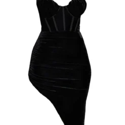 Robe Corset Mi-longue En Velours Froncé Noir à Bretelles -Pas Cher Robe Tendre Magasin 00a239b6fa2d9b29be4d9879ee433c1511fc2894 cmv6852 6