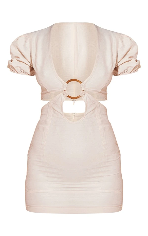 Robe Moulante Gris Pierre Effet Lin à Découpes Et Détail Anneau 5 Robe Moulante Gris Pierre Effet Lin à Découpes Et Détail Anneau – Image 5