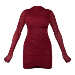 Robe Moulante En Mesh Drapé Prune Foncé à Col Montant Et Fronces -Pas Cher Robe Tendre Magasin 035b45728f4cf3fff40b6f3287f51bddae264e59 cnc2961 5