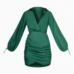Robe Chemise Moulante Décolletée Vert Forêt Froncée à Manchettes Nouées -Pas Cher Robe Tendre Magasin 04dd415321a987873c173be902bbf7a6f6ec9a7e cnb9162 5