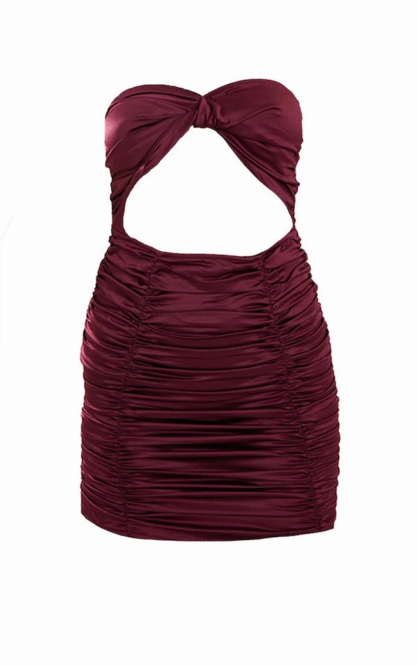 Robe Moulante Froncée Satinée Prune Bustier à Détail Torsadé 5 Robe Moulante Froncée Satinée Prune Bustier à Détail Torsadé – Image 5