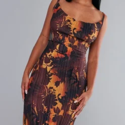 Robe Longue Plissée Marron Imprimé Dégradé à Bretelles -Pas Cher Robe Tendre Magasin 05bf04f20bc66d56ed61411703e66c3007cfb063 cnc9999 4