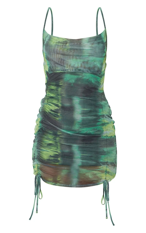 Robe Moulante Froncée à Imprimé Tie & Dye Vert Et Bretelles 5 Robe Moulante Froncée à Imprimé Tie & Dye Vert Et Bretelles – Image 5
