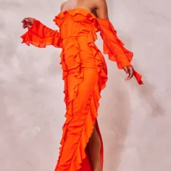 Robe Longue En Mousseline De Soie Orange Brûlé à Corset Et Manches Longues -Pas Cher Robe Tendre Magasin 061669a436111f06857094f1c0f4c383c54df803 cne8541 3