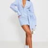 Robe Chemise Rayée Bleu Clair à Boutons Et Noeud