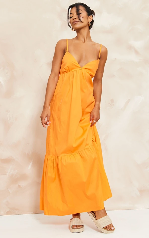 Robe Babydoll Longue Orange à Bretelles Et Superpositions 3 Robe Babydoll Longue Orange à Bretelles Et Superpositions – Image 3