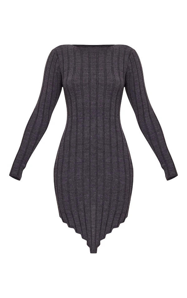 Robe Pull En Maille Tricot Gris Anthracite à Ourlet Tombant 5 Robe Pull En Maille Tricot Gris Anthracite à Ourlet Tombant – Image 5