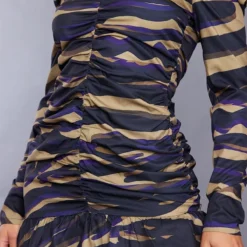 Robe Moulante Imprimée Zèbre Multicolore Froncée à Col V Volanté -Pas Cher Robe Tendre Magasin 0907d6b952096db369ecd6fb2b5912d30378e9b3 cnc6632 4