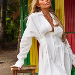 Robe Chemise Oversize Plissée En Maille Tissée Blanche -Pas Cher Robe Tendre Magasin 09b93afaad566e14c1464851b17b8afe8e70e3f9 cmz0958 5