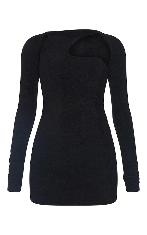 Robe Moulante Découpée En éponge Noire à Manches Longues 5 Robe Moulante Découpée En éponge Noire à Manches Longues – Image 5