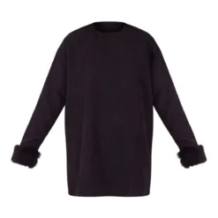 Robe Pull Oversize En Velours Côtelé Noir à Manchettes En Fausse Fourrure -Pas Cher Robe Tendre Magasin 0abd507d24f783f92e68bf17036990f8311fbb3b cnb1547 5