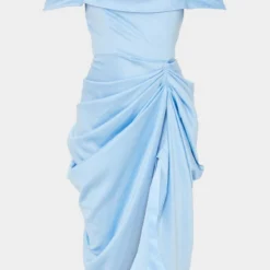Robe Mi-longue Satinée Bleue Effet Drapé à Col Bardot -Pas Cher Robe Tendre Magasin 0bc95724b45f140f1361aedf5c054f431f04c614 cms1856 6