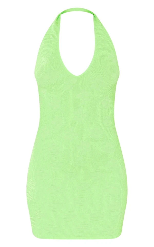 Robe Moulante Fleurie Crêpée Vert Citron à Dos Nu 5 Robe Moulante Fleurie Crêpée Vert Citron à Dos Nu – Image 5