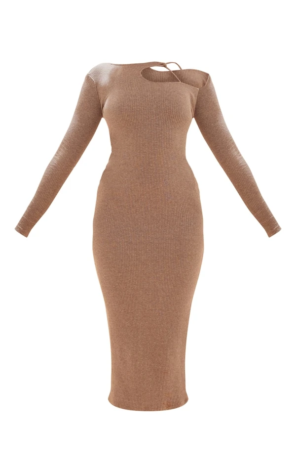 Robe Mi-longue Côtelée Sauge Kaki à Lanière Et épaule Dénudée 5 Robe Mi-longue Côtelée Sauge Kaki à Lanière Et épaule Dénudée – Image 5