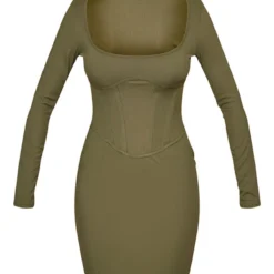 Mini Robe Corset Moulante Côtelée Kaki à Coutures Et Col Carré -Pas Cher Robe Tendre Magasin 0e4d853048e3a236d7d6aaeac090442b77a23518 cnd1317 5