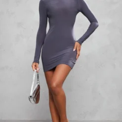 Robe Moulante Gris Anthracite Découpée Dans Le Dos Croisée à Manches Longues -Pas Cher Robe Tendre Magasin 0f5a1c4e4433ac8d067378ba321601031c4770cd cnd2295 3