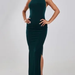 Robe Longue Moulante En Acétate Vert émeraude à Col Montant Et Dos Nu Echancré -Pas Cher Robe Tendre Magasin 104c7675716ce429a494d5ef138fc36c93223b61 cnc7620 3