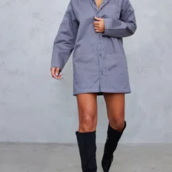 Robe Chemise Gris Anthracite à Coutures Contrastantes Et Poches Cargo -Pas Cher Robe Tendre Magasin 1106a5cb83290237ad12ee9a32d3a5709a802863 cnd1262 3