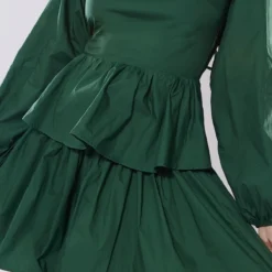 Robe Droite En Coton Vert Forêt à étages Et Manches Longues Détail Dos Noué -Pas Cher Robe Tendre Magasin 1203e2930b25a059019c8d970d7beab2c5eeb199 cnb4798 4