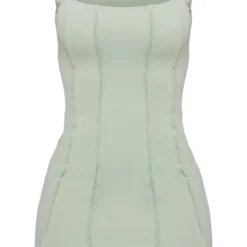 Robe Moulante Vert Sauge à Col Carré Détail Coutures -Pas Cher Robe Tendre Magasin 1317cfe1a134d416d6e8fd7ae3e087d19b878b2d cnd5448 5