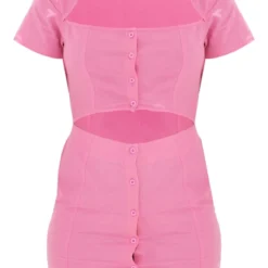 Robe Moulante Découpée Effet Lin Rose Vif à Boutons -Pas Cher Robe Tendre Magasin 141bcb9c5975c4f3f9ade364c71be4127f02fd84 cnd1214 5