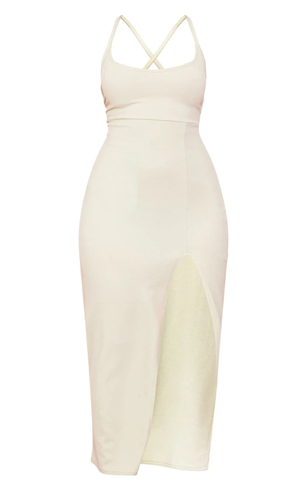 Robe Mi-longue Côtelée Douce Vert Sauge Découpée Nouée Dans Le Dos 5 Robe Mi-longue Côtelée Douce Vert Sauge Découpée Nouée Dans Le Dos – Image 5