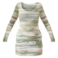 Robe Moulante Verte Imprimée Griffure Côtelée à Manches Longues -Pas Cher Robe Tendre Magasin 142a883d3965d8b4ef3cb043e8d333d332dd7e16 cnd4308 5