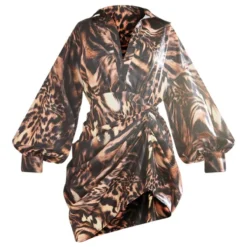 Robe Droite Satinée Marron Imprimé Animal à Manches Oversize Et Jupe Drapée -Pas Cher Robe Tendre Magasin 14e08e7b7be393c9d7e6e27ee5a6d0a91436e910 cnd5884 5