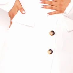 Robe Blazer Décolletée Blanche à Détail Poches -Pas Cher Robe Tendre Magasin 14f42536226ec938980f4debf1573b8ee38e0125 cne1554 4