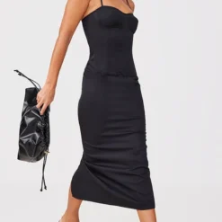 Robe Longue Tissée Noire à Détail Corset Et Bretelles -Pas Cher Robe Tendre Magasin 15087a8e00a3de22ce555f62bd07b63be956f8c7 cnc7630 3