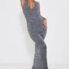 Robe Longue Gris Anthracite Chiné à Dos Nu
