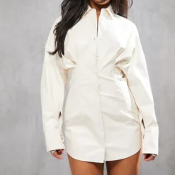 Robe Chemise Ajustée En Similicuir Crème -Pas Cher Robe Tendre Magasin 161173ab44893a52dfef3c4ec0d2ab179db17093 cnc8318 3