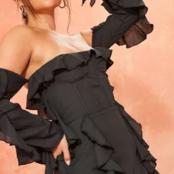 Robe Longue En Mousseline De Soie Noire à Corset Et Manches Longues -Pas Cher Robe Tendre Magasin 16197ef4a8fe9003771c3b37529c0f5bec9df05c cne8542 4