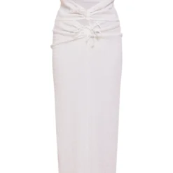 Robe Longue Bustier Texturée Froncée Blanche à Découpes -Pas Cher Robe Tendre Magasin 16302f133e1cc337afba3b344c066eb01c6f1f95 cne8566 5