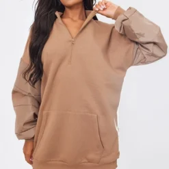 Robe Sweat Sable Oversize à Manches En Nylon Contrastantes -Pas Cher Robe Tendre Magasin 16dd83b32040fad5ef2aceefd6536c306bbefc40 cnb1090 1