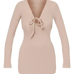 Robe Moulante Texturée Froncée Gris Pierre à Manches Longues Et Liens Noués -Pas Cher Robe Tendre Magasin 17f529a8e5369b380b1288ed72d94c799cd337e1 cnc7757 5