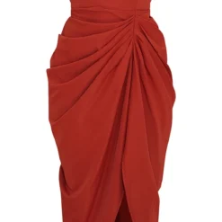 Robe Bustier Mi-longue En Maille Rouille à Barre En V Et Fronces -Pas Cher Robe Tendre Magasin 19c21c4c79501cfcf228864d13ac3a28d11dd360 cmu4211 6