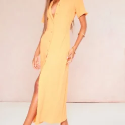 Robe Chemise Longue Orange Crêpée Texturée à Boutons -Pas Cher Robe Tendre Magasin 1ad09741d1bf4bf92f55c631a2c830875c6ace0f cnd8851 3