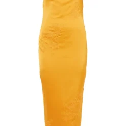 Robe Longue Satinée Mandarine Brodée Fleurie à Col Bénitier -Pas Cher Robe Tendre Magasin 1b56f6cdeed376b844d1256f7d4e9c8e4000fa80 cnd7527 5