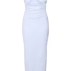 Robe Longue Côtelée Blanche Torsadée à Découpe -Pas Cher Robe Tendre Magasin 1bb6c965f6046df33b194a7bc539b3e283fc48df cnd5401 5