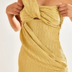 Robe Mi-longue Asymétrique Texturée Vert Olive Drapée Fendue -Pas Cher Robe Tendre Magasin 1c51c2266fe137f31b0339ec51df2e923a94f22e cnd7575 4