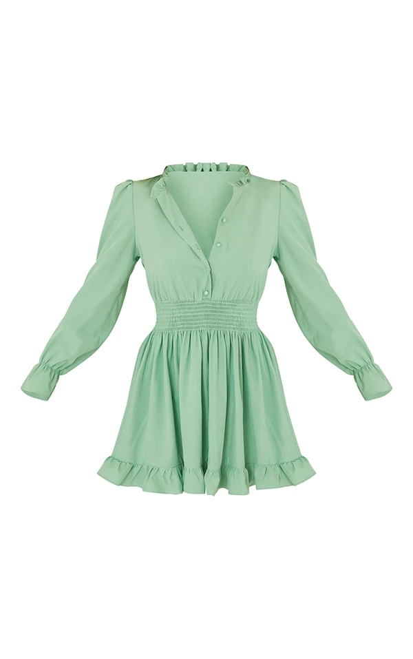 Robe Chemise Vert Sauge Resserrée à La Taille 5 Robe Chemise Vert Sauge Resserrée à La Taille – Image 5