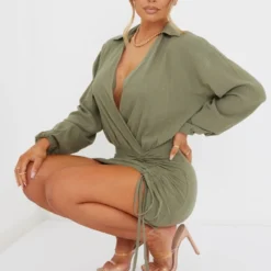 Robe Chemise Décolletée Effet Lin Kaki Décolleté -Pas Cher Robe Tendre Magasin 1e3d6557900abc0f38758f0675041608f8c89cee cmr5040 3