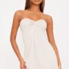 Robe Bustier Moulante Plissée Crème à Détail Noeud