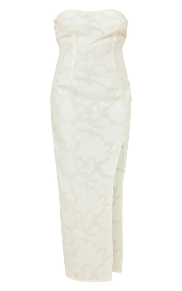 Robe Longue Bustier Crème Texturée à Fleurs 5 Robe Longue Bustier Crème Texturée à Fleurs – Image 5