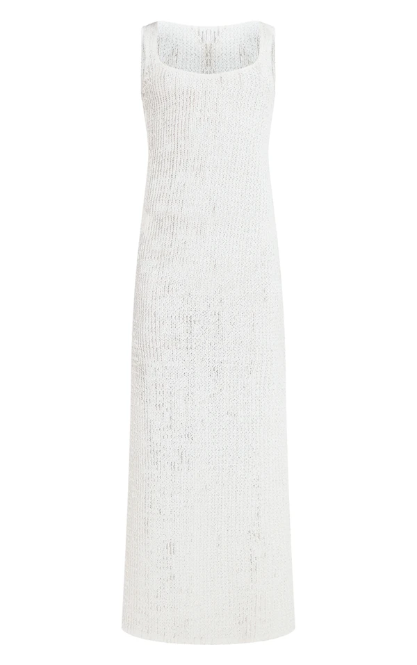 Robe Longue Texturée Crème à Col Rond 5 Robe Longue Texturée Crème à Col Rond – Image 5