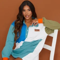 PRETTYLITTLETHING Robe Pull Oversize En Sweat Contrasté Bleu Minéral