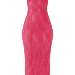Robe Bustier Longue Rose Vif En Dentelle Transparente à Bretelles -Pas Cher Robe Tendre Magasin 21b7a82531e9e3f76576b3bb7de14a220d97d9fb cne3798 5