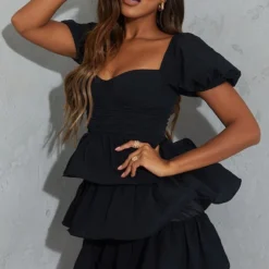 Robe Patineuse Noire Crêpée à Détail Bonnets Et Jupe étagée -Pas Cher Robe Tendre Magasin 2280299551a2d63f27eaf29fbcb4cf14495b1d4f cmt1588 4